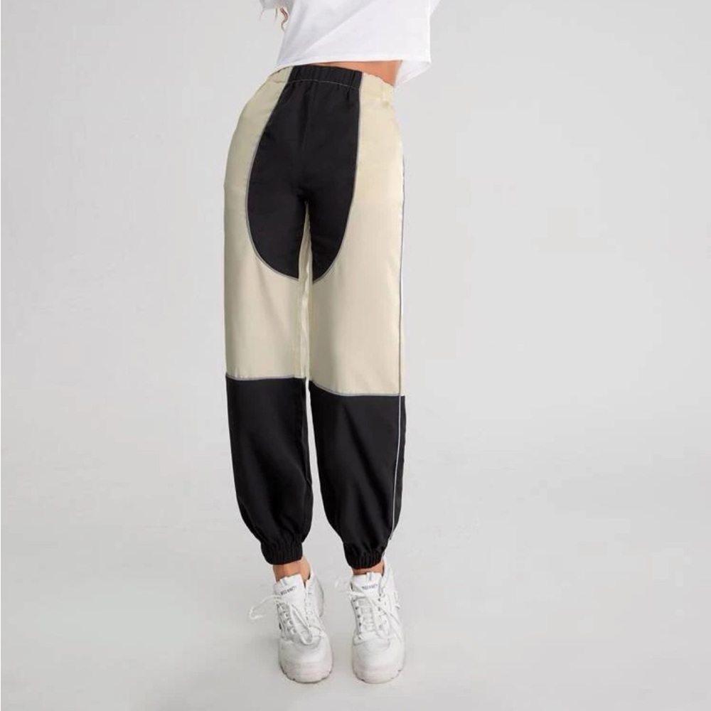 Elastic Waist Contrast Piping Colorblock Jogger Pants